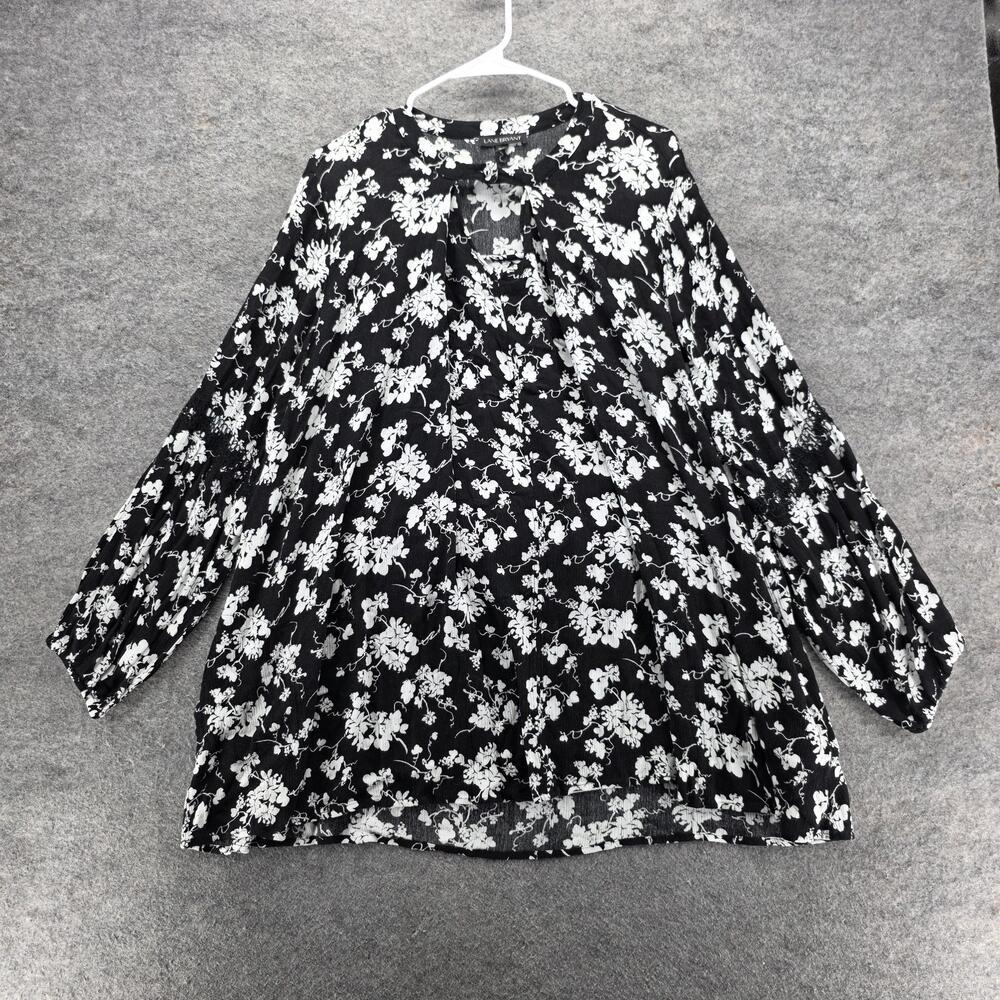 Lane Bryant Blouse Womens 18/20 Black White Floral Long Sleeve Rayon Tunic Boho